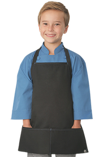 Kids Black Apron with Blue Stitching - side view