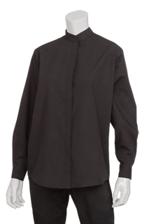 Womens Banded Collar Shirt: Black - side view