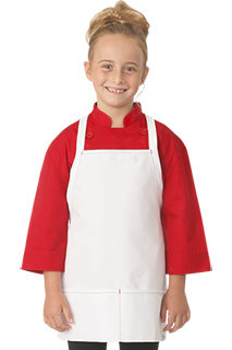 Kids White Apron with Red Stitching - side view