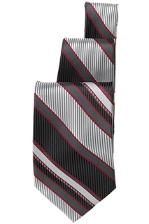 Black/Silver/Burgundy Striped Tie - side view